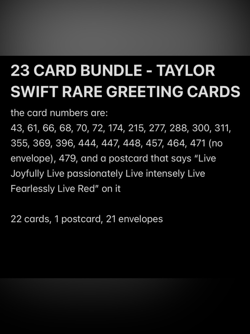 Taylor Swift Rare Greeting Card Bundle - Black & White Text
